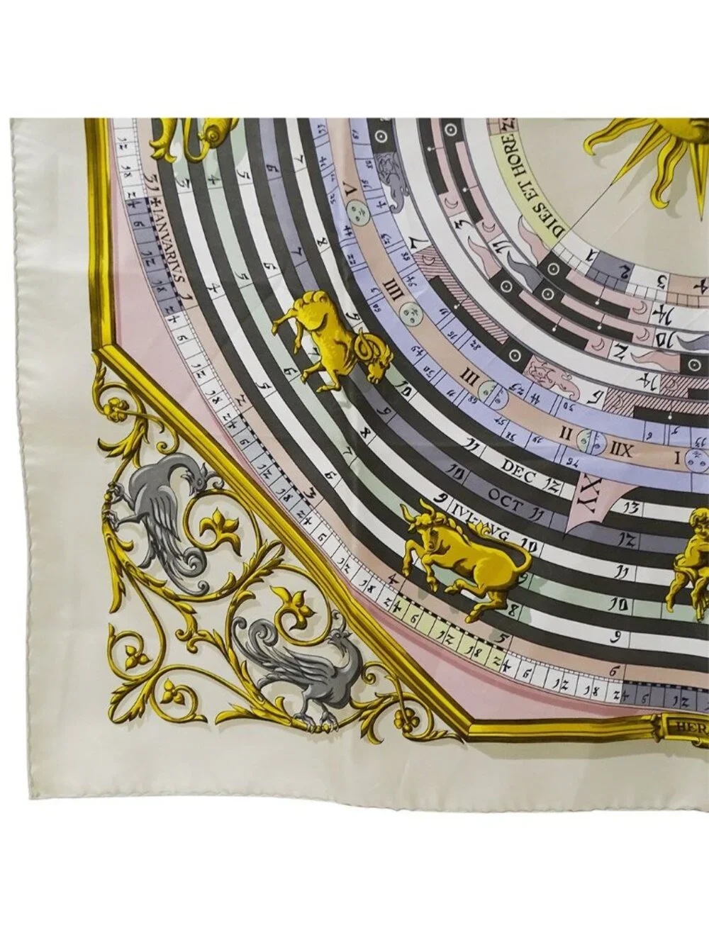 Hermes Scarf Carre 90 Dies Et More Astrology Silk Light Beige Purple Large